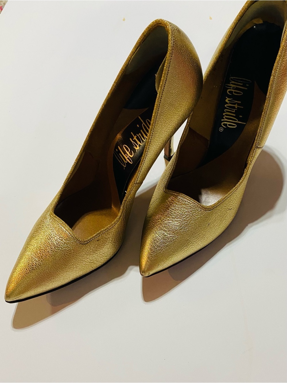 Vintage Life Stride Gold Metallic D’Orsay Heels 7.5 Narrow 80s Glam